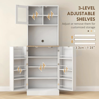 66.5" Tall Kitchen Pantry Storage Cabinet with Microwave Stand White