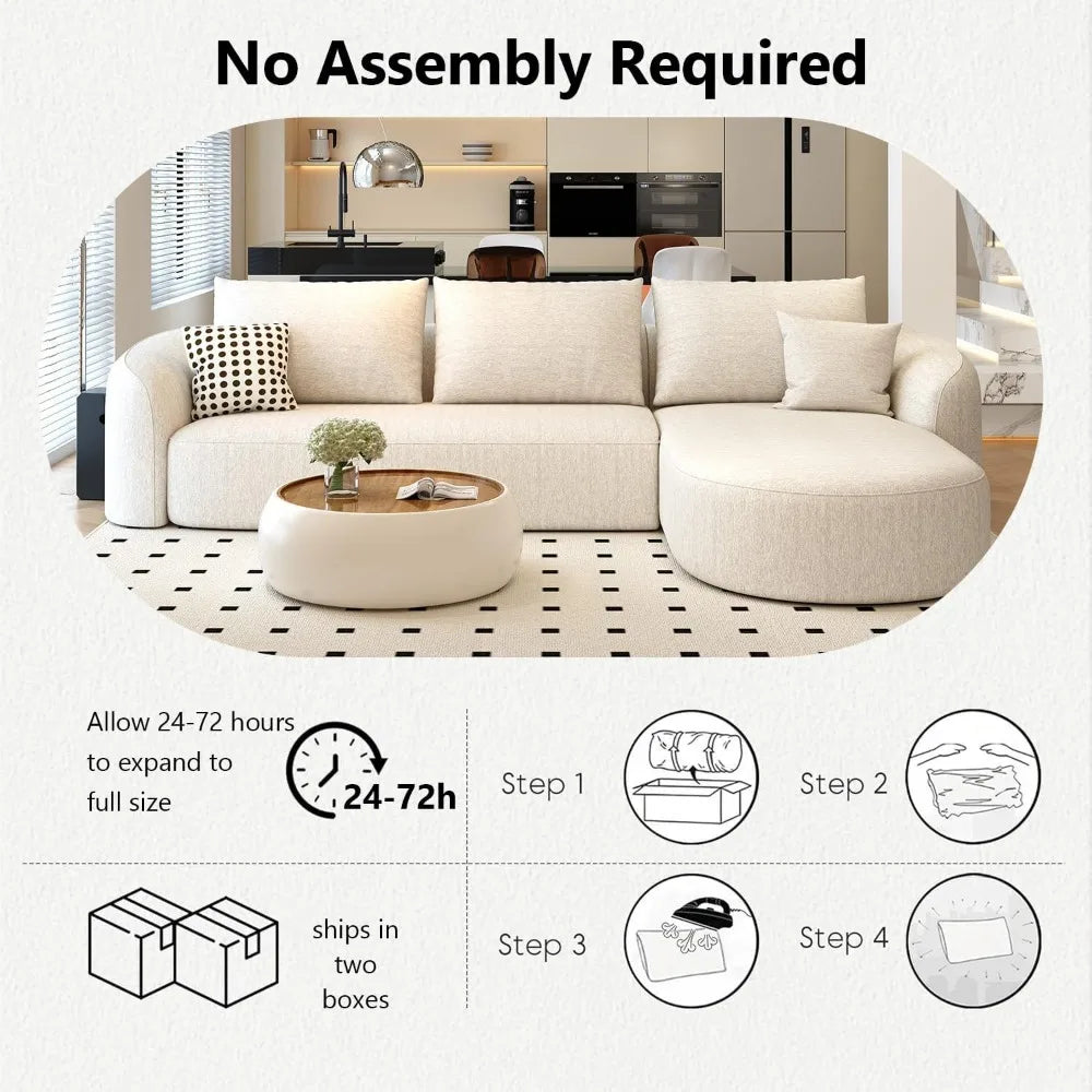 Sectional Couches Luxury Modern Curved Back Sofa,Minimalist Comfy L-Shape Boneless Cloud Couch for Living Room