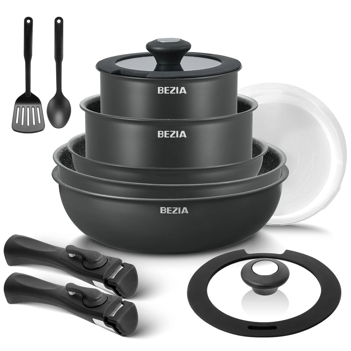 Induction Cookware Set 13 Pieces, Nonstick Pots and Pans Set with Removable Handles, for All Hobs, Stackable Design