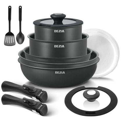 Induction Cookware Set 13 Pieces, Nonstick Pots and Pans Set with Removable Handles, for All Hobs, Stackable Design