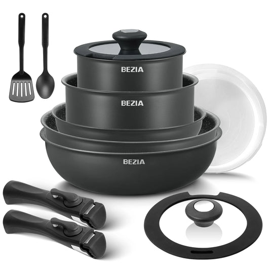 Induction Cookware Set 13 Pieces, Nonstick Pots and Pans Set with Removable Handles, for All Hobs, Stackable Design