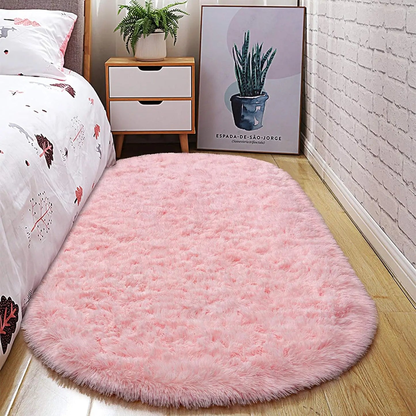 Oval Fluffy Ultra Soft Area Rugs for Bedroom Plush Shaggy Carpet for Kids Room Bedside, 2.6 x 5.3ft