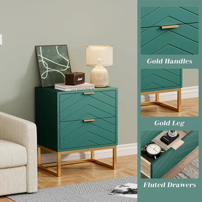 3-Piece Modern Bedroom Set with 6-Drawer Dresser and Nightstand, Gold-Handled Chest and Storage Cabinet in Green