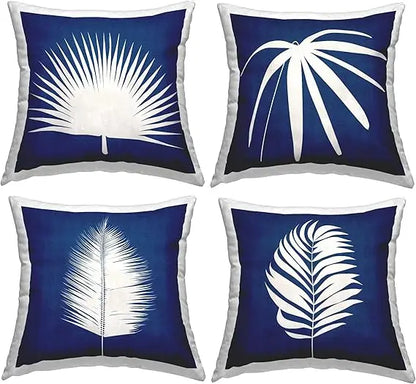 Bold Blue White Modern Botanical Leaf Shapes Design by Susan Jill Throw (Set of 4) Pillow, 18 x 18