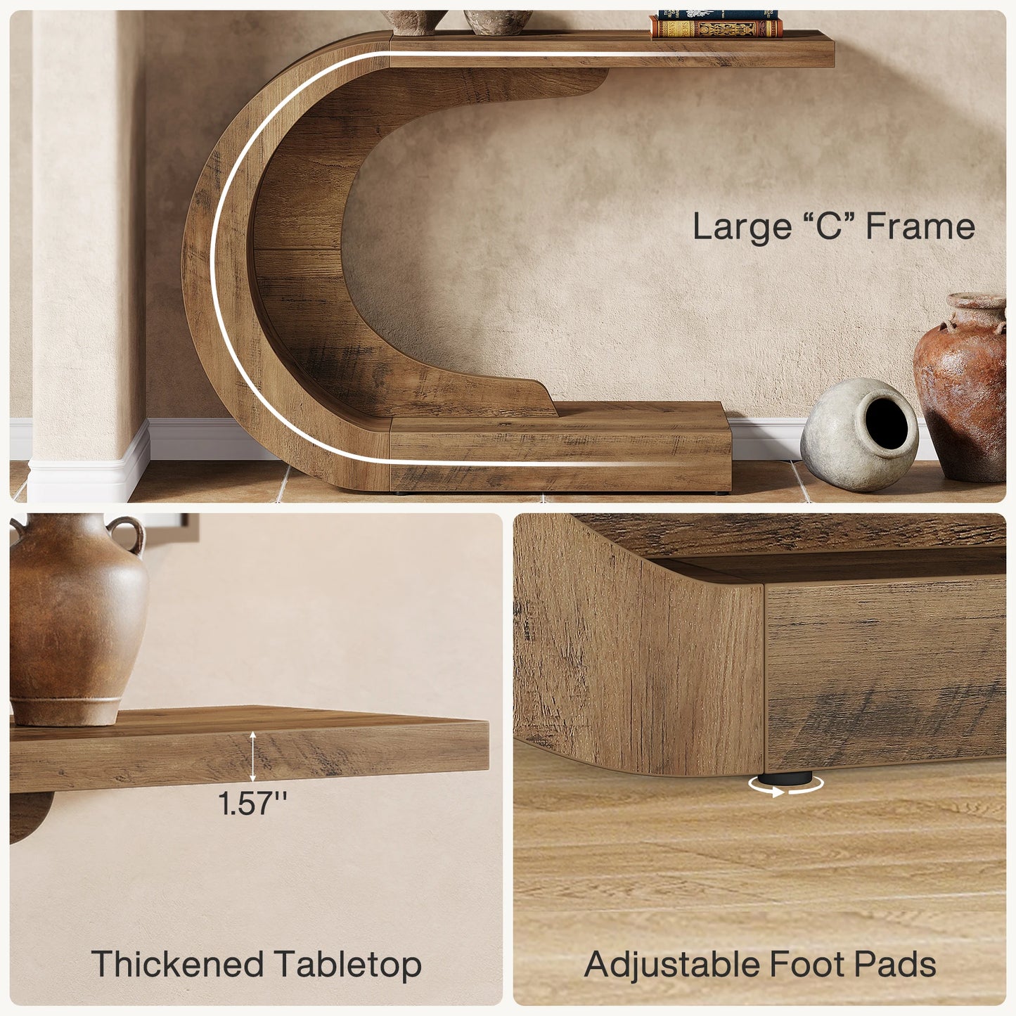 43.3" Mid-Century Modern Console Table for Entryway, Wood C-Shaped Hallway Entry Accent Table for Living Room