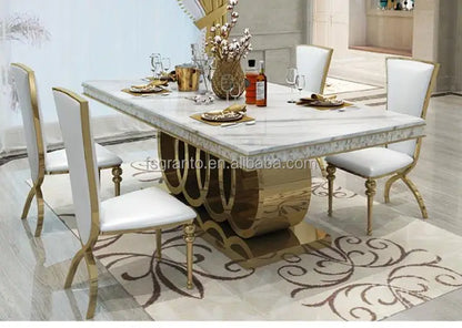 Classic Italian White Dining Sets Big Rectangular 8 Seater Leather Chairs Luxury Marble Dining Table Dining Room Furniture