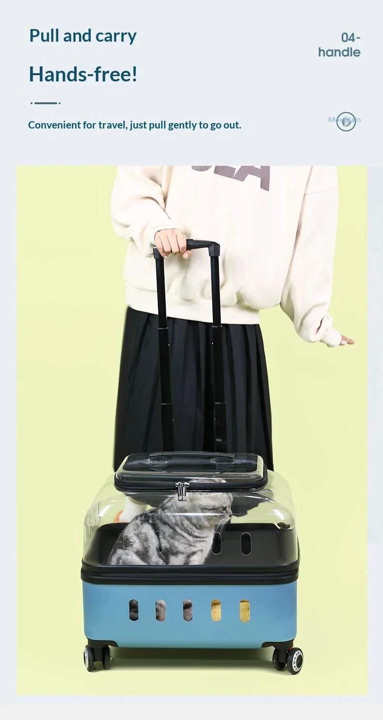 Dog Cat Transparent Bubble Carrier Airline Approved Hard Shell Portable Rolling Luggage Travel Case Dog Stroller Dog Car