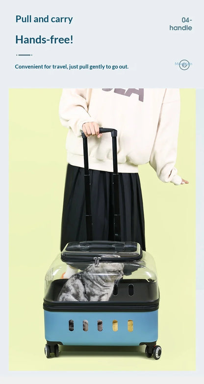Dog Cat Transparent Bubble Carrier Airline Approved Hard Shell Portable Rolling Luggage Travel Case Dog Stroller Dog Car