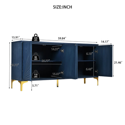 Modern 4-door Sideboard with Creative carved and shaped surface and Adjustable Shelves, Suitable for Study, Living Room