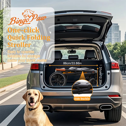Portable Dog Stroller for Large Dogs: Outdoor Pet Stroller with One-Click Folding Dual Entry Pet Stroller Jogger Cart on Wheels, Storage Pockets, for Dogs Up to 42kg