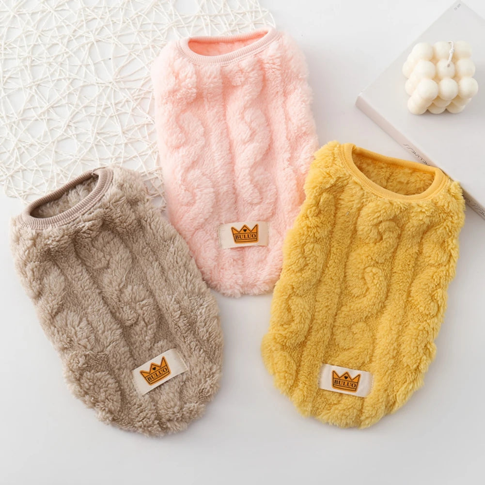 Solid Cute Wavy Double-sided Pet Warm Coat Sweater Autumn Winter Fleece Pullover Pet Clothes for Small Medium Pets