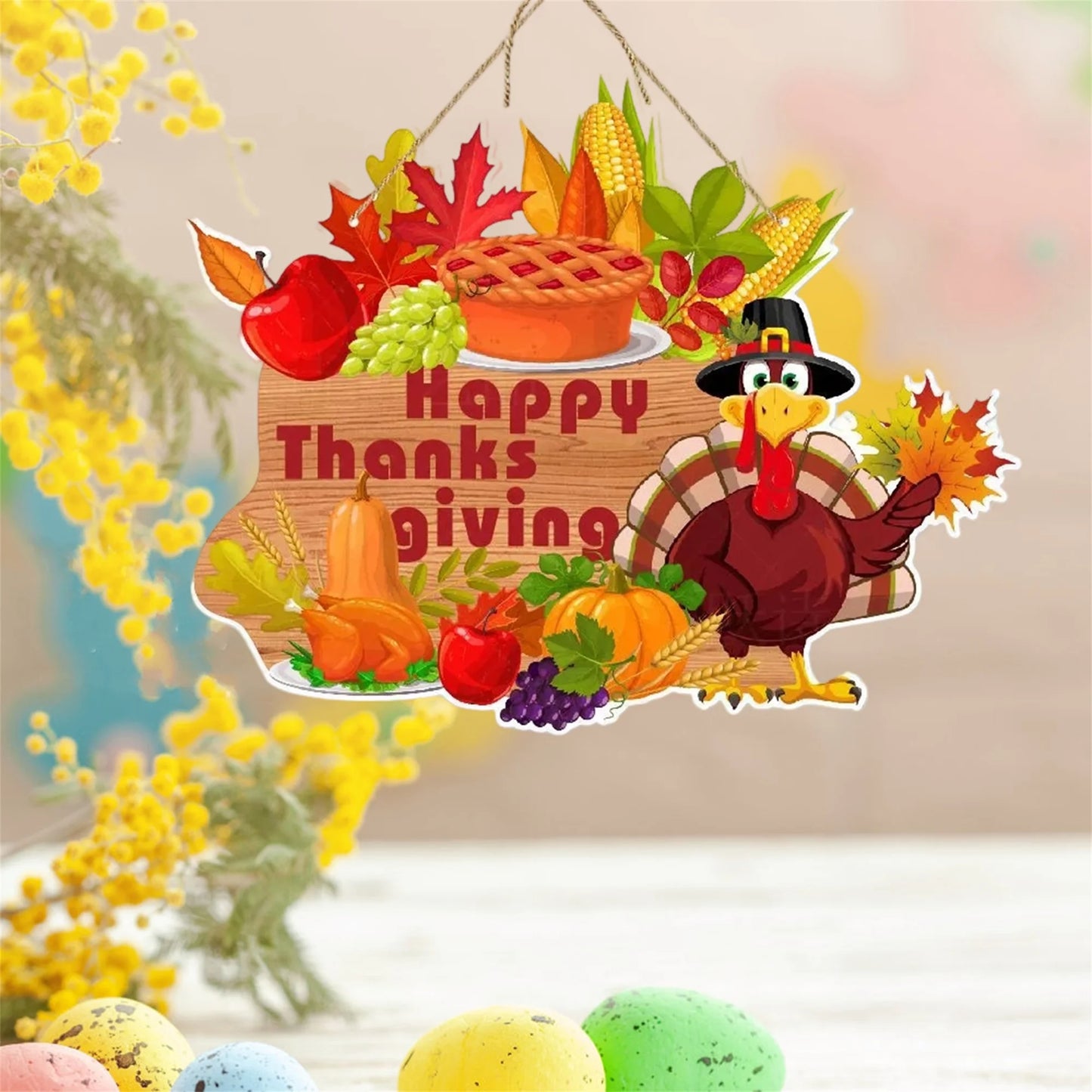 Thanksgiving Front Door Welcome Sign Turkey Pumpkin Car Hanging Decor Harvest Paper Wreath for Home Party Celebration