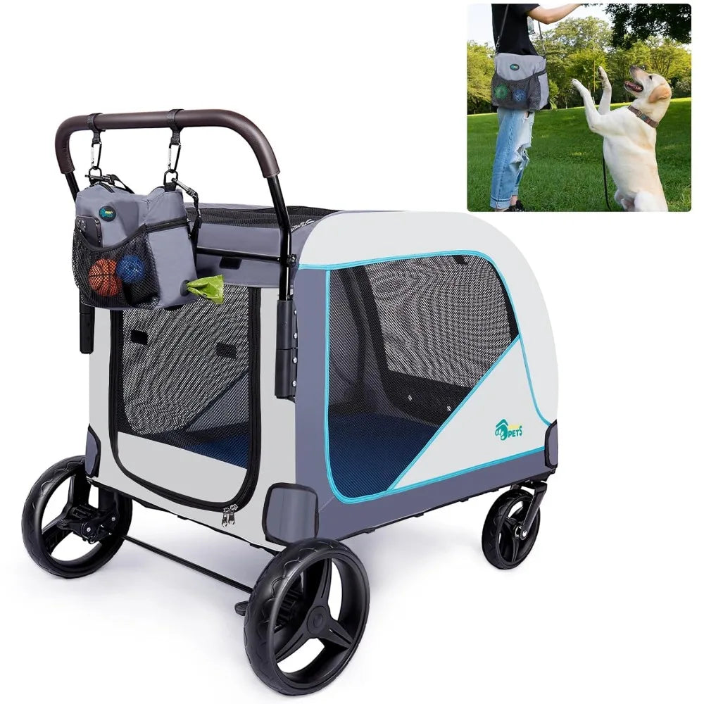 Extra-Large Dog Stroller for Large Dogs Up to 154lbs, with Hanging Storage Bag, Foldable Dog Wagon with Adjustable Handle