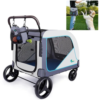 Extra-Large Dog Stroller for Large Dogs Up to 154lbs, with Hanging Storage Bag, Foldable Dog Wagon with Adjustable Handle
