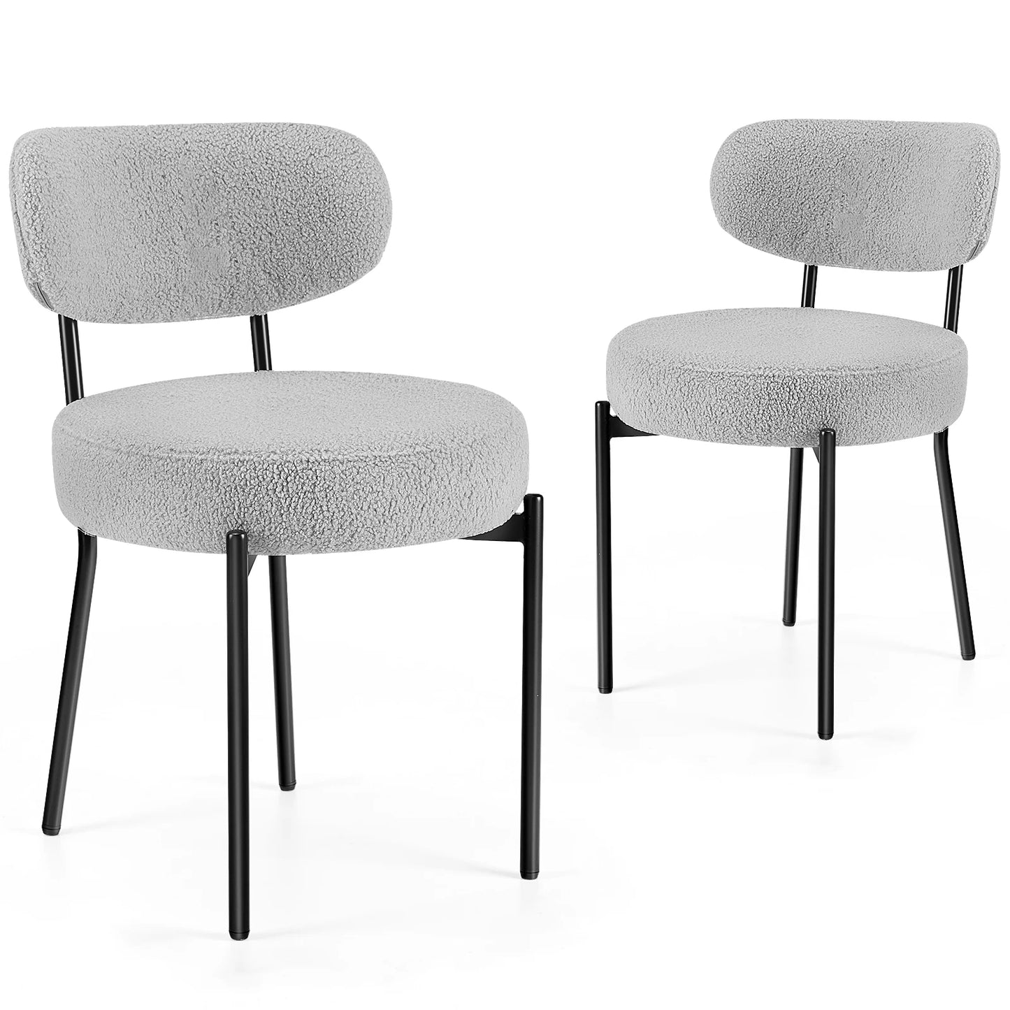 Ergonomic Round Dining Chairs Set of 2 Plush Fabric Kitchen Chairs with Curved Backrest Metal Legs For Living Room