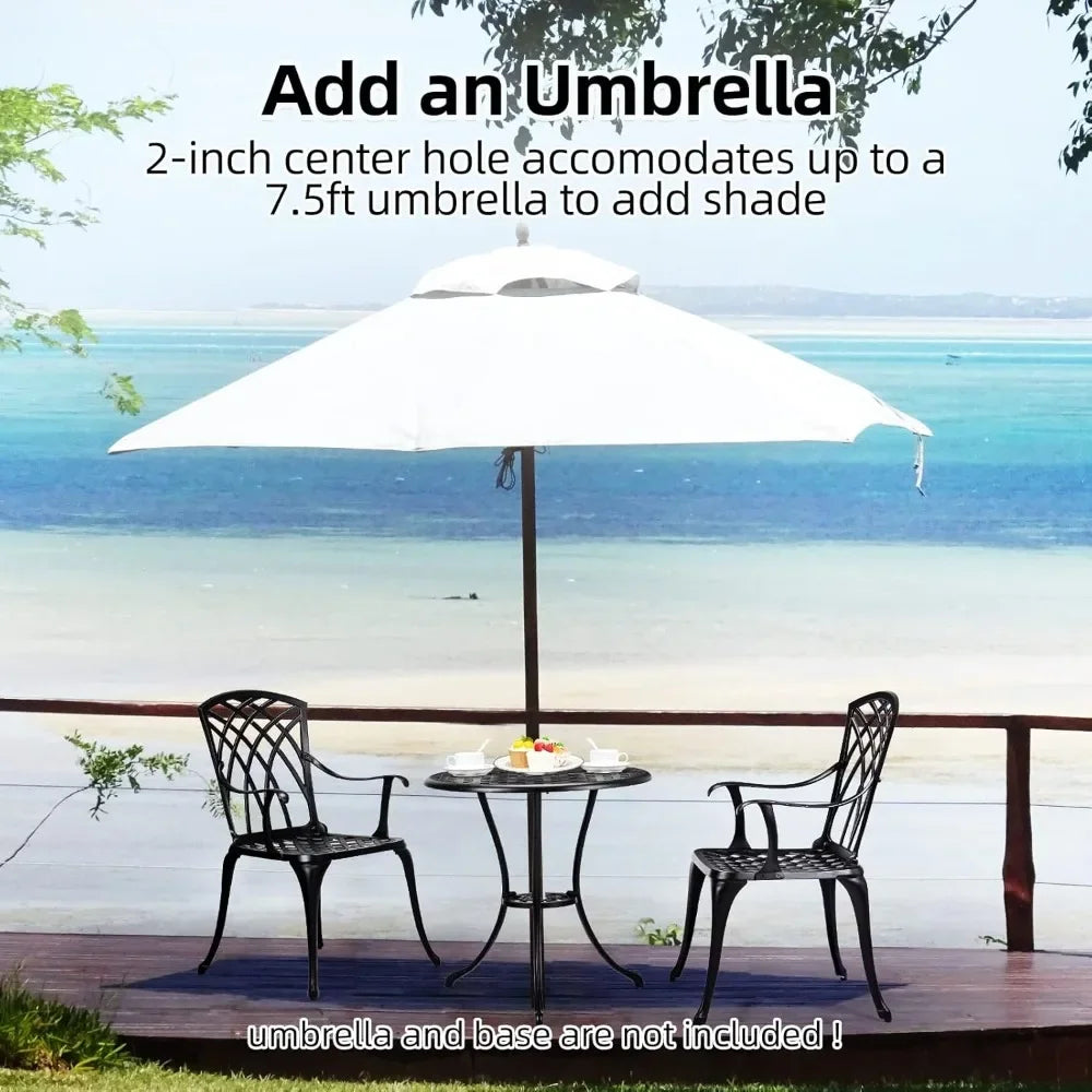 Cast Aluminum Patio Bistro Set with Umbrella Hole, 3 Piece Outdoor Bistro Set Rust-Resistant
