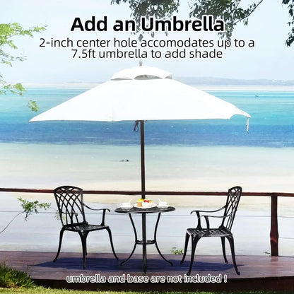 Cast Aluminum Patio Bistro Set with Umbrella Hole, 3 Piece Outdoor Bistro Set Rust-Resistant