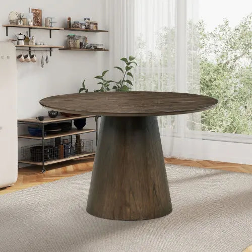 47.24 inch dining table, circular modern style, medium density fiberboard wood, with sturdy cylindrical base