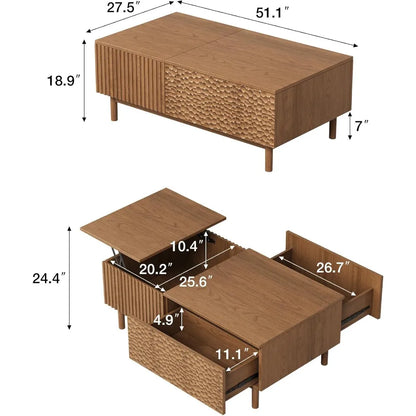 Mid-Century Modern Walnut Rectangular Coffee Table with Lift Top Storage and Drawers