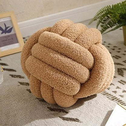 Knotted Ball Throw Pillow Ultra Soft Companionship Decorative Hand-woven Knotted Ball Lamb Velvet Sofa Cushion for Bathroom