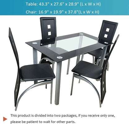 Dining Table Set, 5 Piece Glass Kitchen Table and Leather Chairs Furniture (Black)