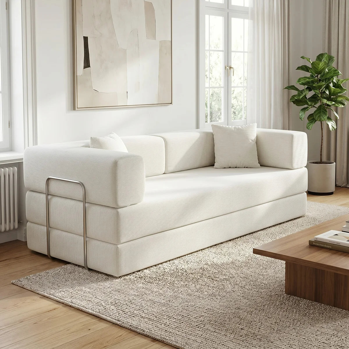 Futon Sofa Bed light or dark gray Convertible Couch 4-in-1 Folding Corduroy Boneless Sleeper Loveseat for Living Room
