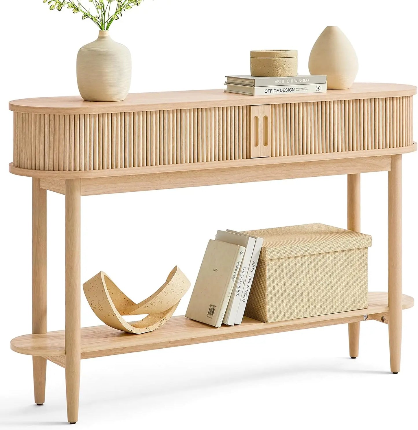 Fluted Console Table with Storage, Entryway Table Wood Entrance Tables for Front Door, Behind Couch Sofa Table with Shelves