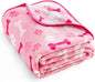 Luxurious Dog Blanket, 350 GSM Super Fuzzy Microplush Fleece Pet Blankets for Small Medium Large Dogs and Cats, Pink Paw and Bo