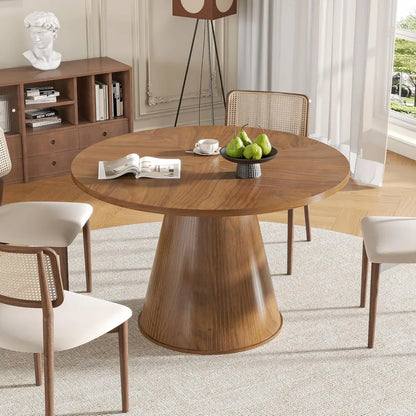 Round Dining Table for 4, Farmhouse Fluted Dining Kitchen Table, 47 Inch Modern Wood Small Circle Dining Table