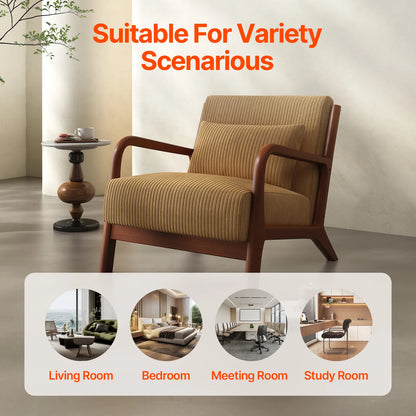 Mid Century Modern Accent Chair, Comfy Fabric Reading Chair with Solid Wood Frame, Easy Assembly Armchair for Living Room ，Bedro