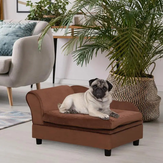 Small Breeds Luxury Dog Bed with Hidden Storage, 3" Foam Couch, Modern Pet Furniture, Brown Color