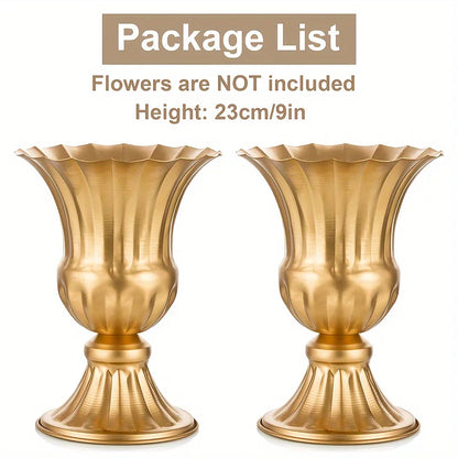 Metal Flower Vase, 9 Inch/6 Inch Metal Flower Pot Artificial Real Flower Vase, Garden Trumpet Flower Pot Table Wedding Decoratio