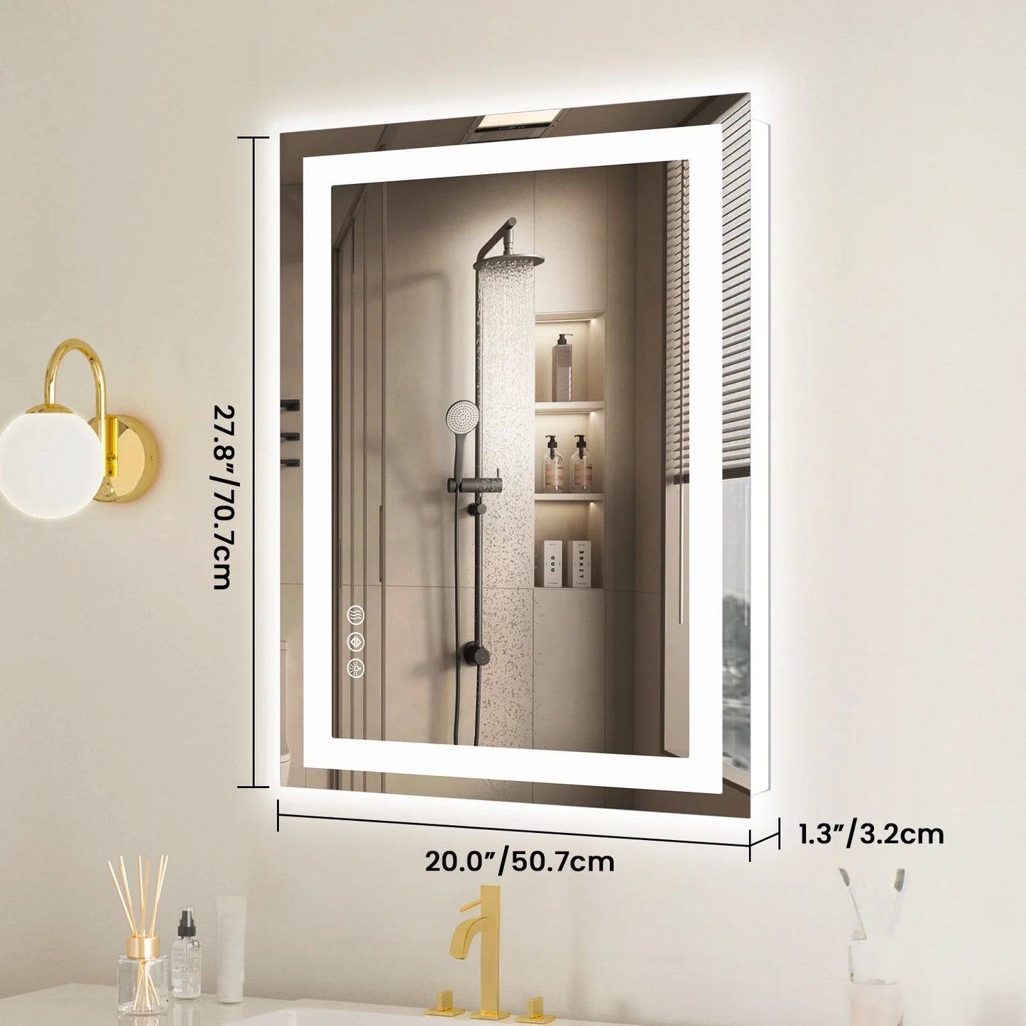 36"x 24"LED Bathroom Vanity Mirror for Wall Memory Function Tempered Glass with Front Light and Backlit For Living Room