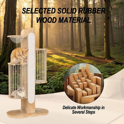 67 High Wooden Cat Tower with 6 Levels, Scratching Posts, Big Bed, Washable Cushions for Large Cats in White and Brown