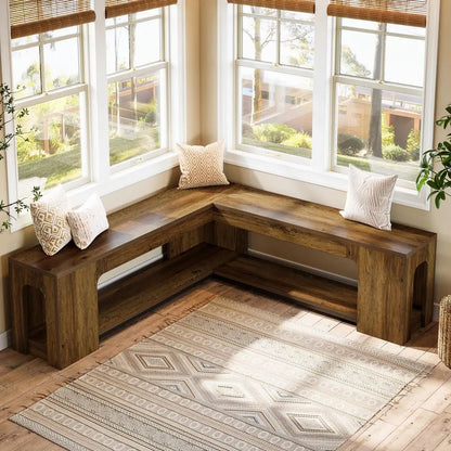 L Shaped Corner Bench, 47.24 Farmhouse Breakfast Nook Bench with Removable Seat Cushion, Corner Bench for Kitchen, Dining Room,