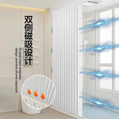 Bathroom Folding Linen Shower Curtain with Magnets Waterproof Suitable for Walk-in Shower Does Not Include Telesc