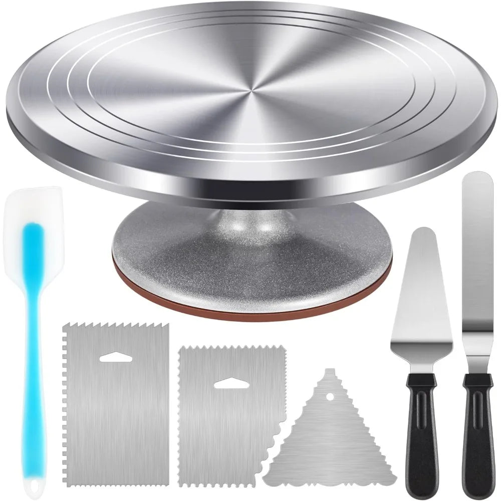 Aluminium Cake Turntable Set with Revolving Cake Stand for Cake Dessert Making Cake Decorating Accessories Baking Tools