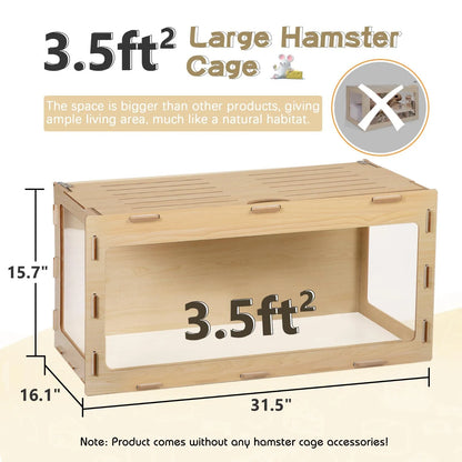 Large Wooden Hamster Cage,Habitat Shelter W/Acrylic Board,Flip Top