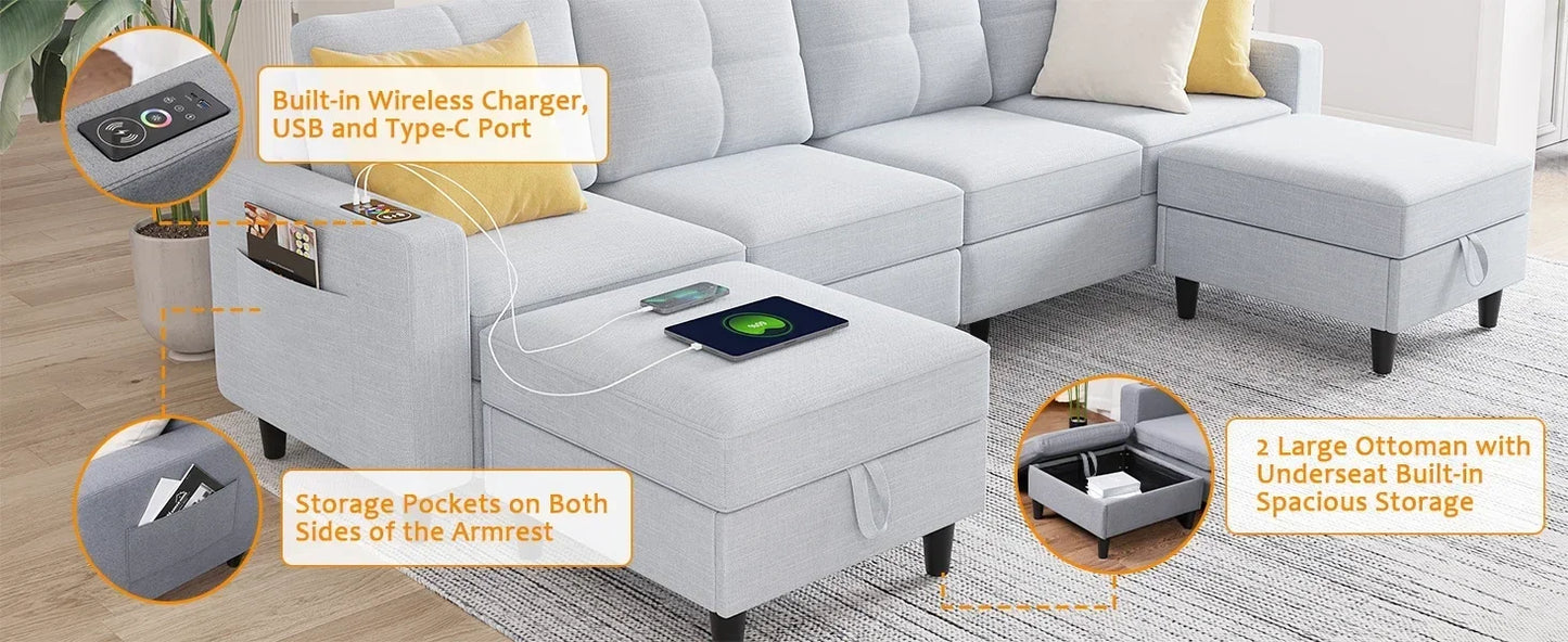 RPD4-LED Couches for Living Room.Modular Sectional Sofa Set Storage Ottomans.Oversized U Shapped