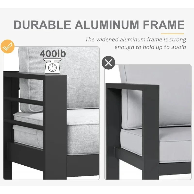 RPD4-QLayinSun Aluminum Furniture with Fire Pit Table. 5 Pieces Patio Sectional Conversation Chat Sofa Modern Seating Set