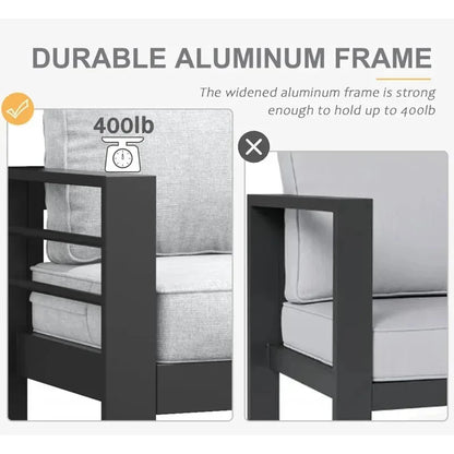 RPD4-QLayinSun Aluminum Furniture with Fire Pit Table. 5 Pieces Patio Sectional Conversation Chat Sofa Modern Seating Set