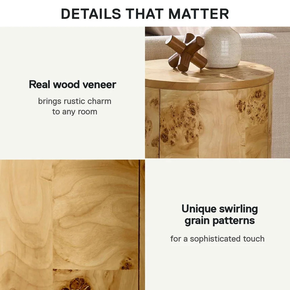 Unique Burlwood Round End Table No Assembly Required
