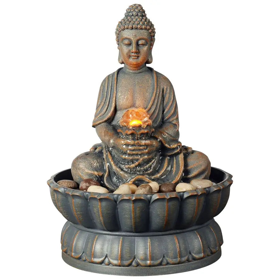 Home Decor 9.6 Tabletop Fountain Exquisite Smile Sitting Buddha Fountains Desk Water Fountain Decorative Zen Fountain w Reflecti