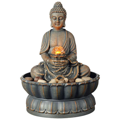 Home Decor 9.6 Tabletop Fountain Exquisite Smile Sitting Buddha Fountains Desk Water Fountain Decorative Zen Fountain w Reflecti
