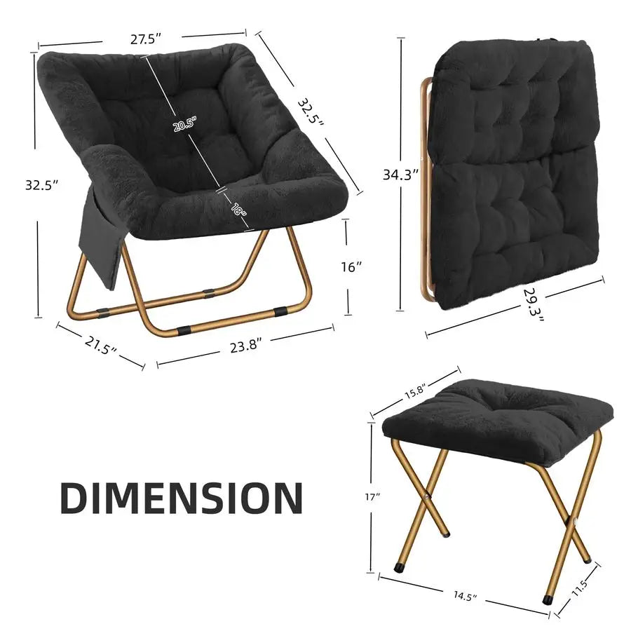 Comfy Saucer Chair, Foldable Living Room Chairs, Soft Faux Fur Lounge Chair for Bedroom, Reading Chairs for Adults,Teens, XLarg