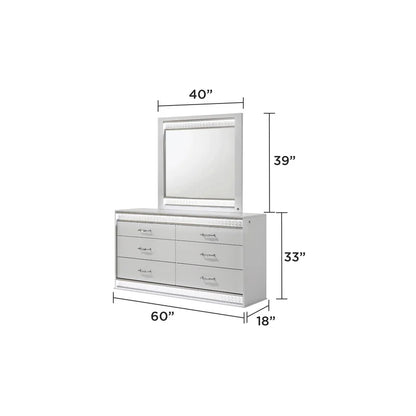 White Wood Queen Bedroom Set with LED Headboard, Modern Glam Design, 5-Piece
