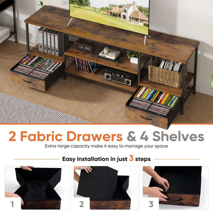 63IN Wooden Tv Stand For Up To 75 Inch TV Entertainment Center For Living Room Media Console Adjustable Shelf 2 Storage