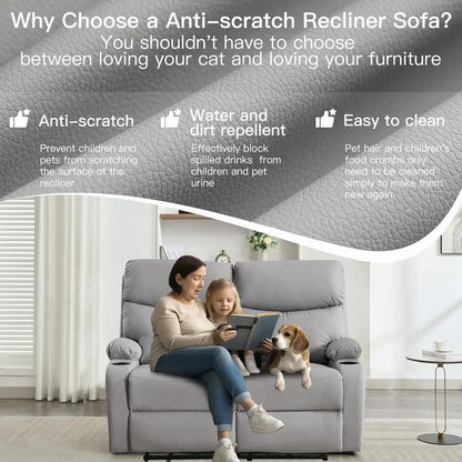 Gray Double Reclining Loveseat Wall Hugger for Living Room, RV, Home Theater (2 Seater)