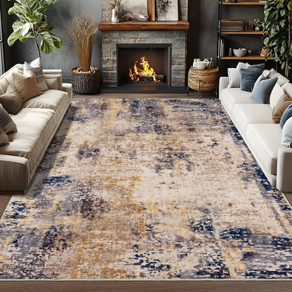 Modern Abstract Washable Area Rugs  Stain Resistant Non Slip Large Blue Soft Indoor Carpet for Home Decor