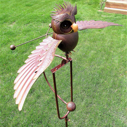 Flapping Metal Brown Gray Owl Yard Stake Rocking Wind Whirly Garden Art Garden Decoration Outdoor 1pcs